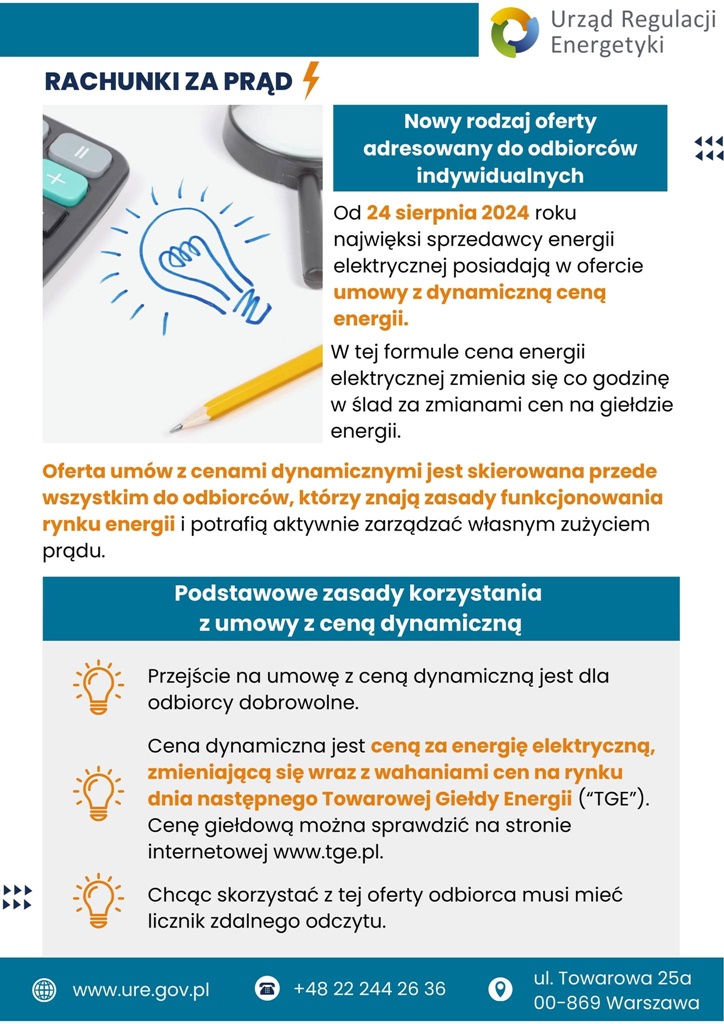 Umowa z ceną dynamiczną - informacja Urzędu Regulacji Energetyki 