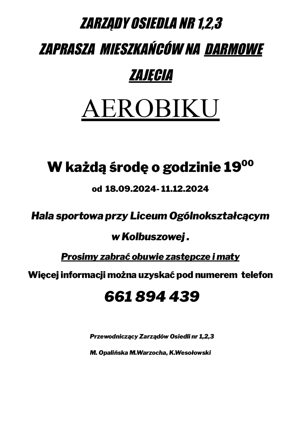 Bezpłatne zajęcia aerobiku 