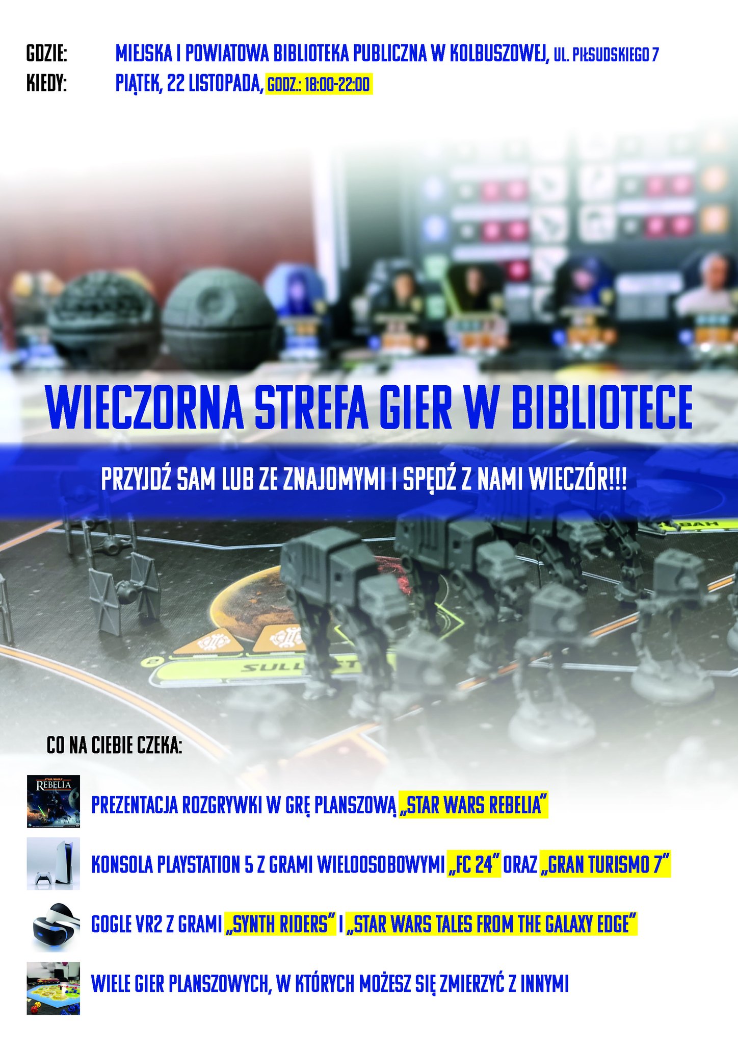 Wieczorna strefa gier w bibliotece 