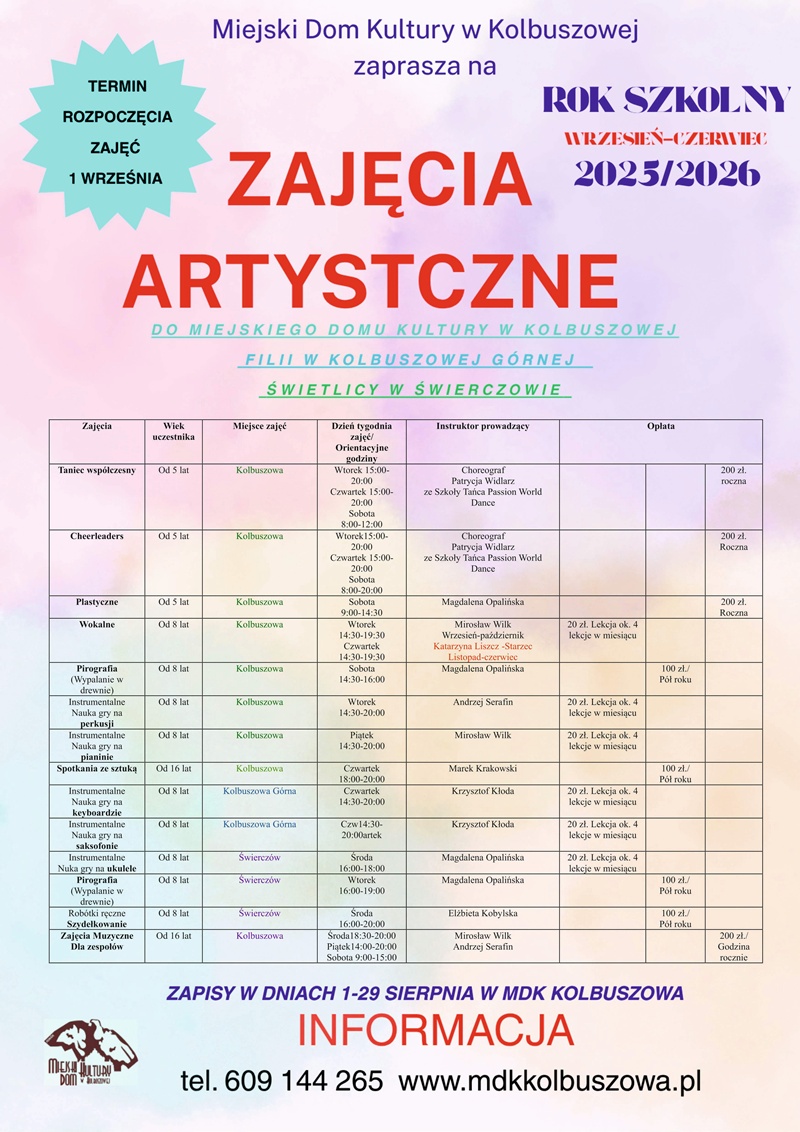 Zapisy na zajęcia w MDK na rok szkolny 2025/2026
