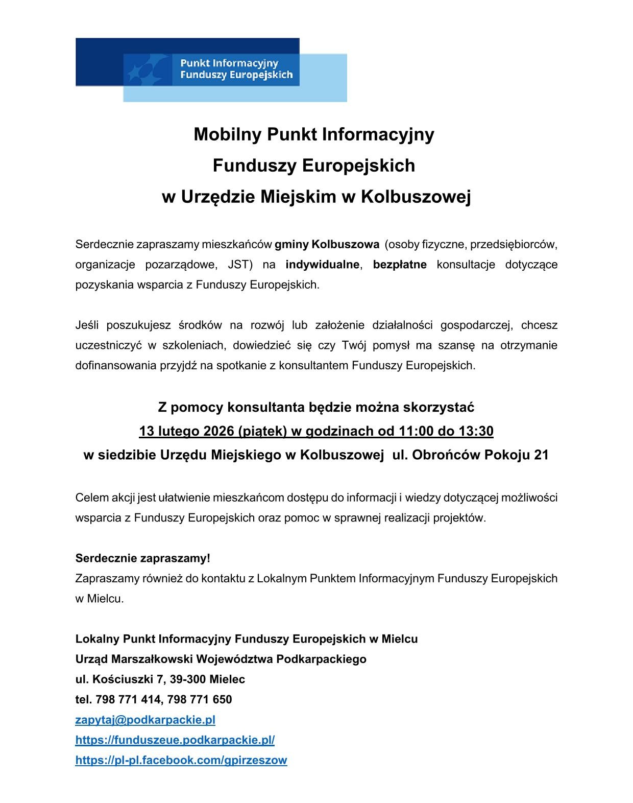 Mobilny Punkt Informacyjny Funduszy Europejskich