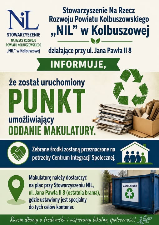 Punkt zbiórki makulatury w Kolbuszowej